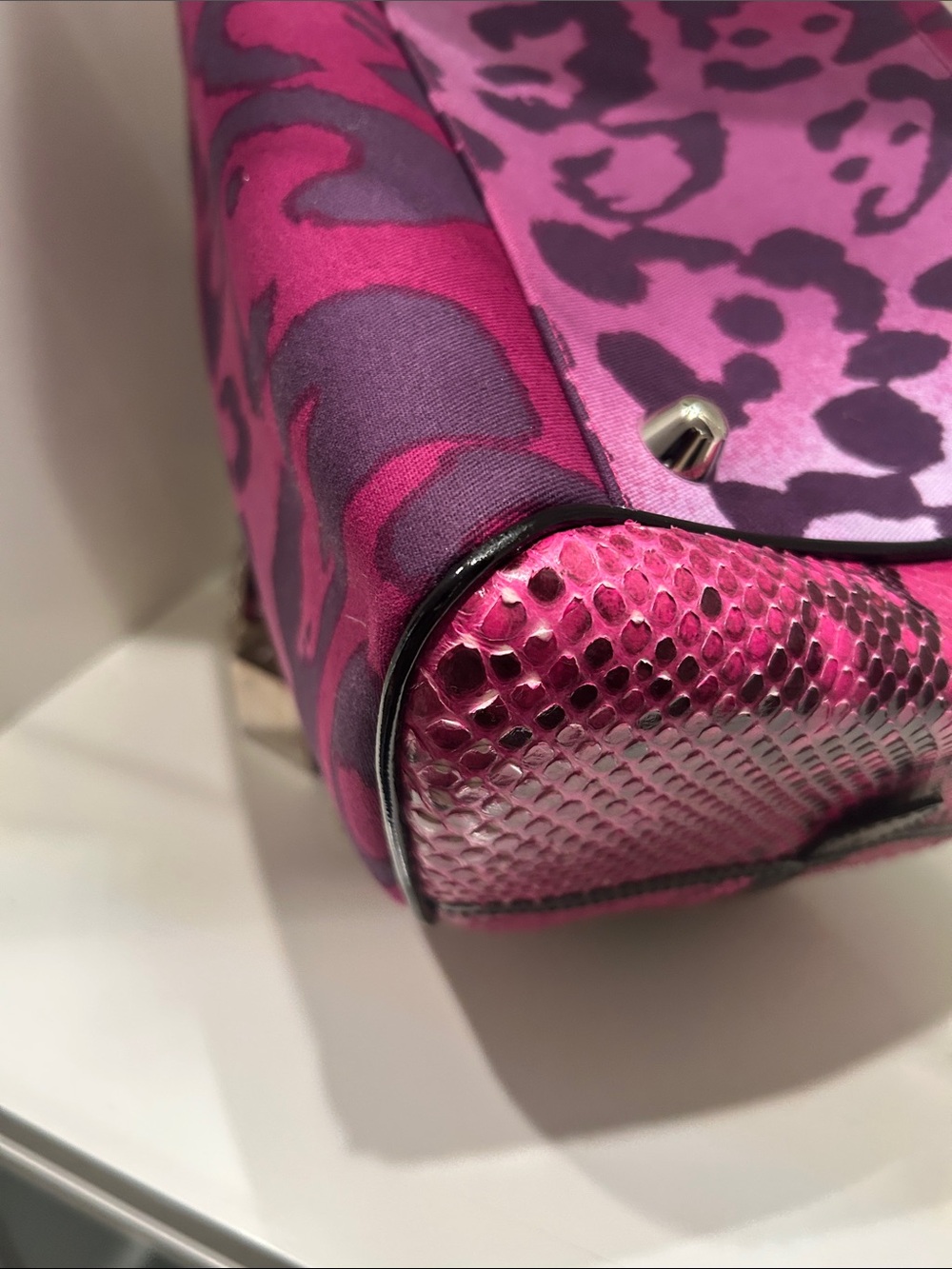 Dior Pink and Magenta Leopard-Print Satchel with Chain Charm - Picture 11 of 12
